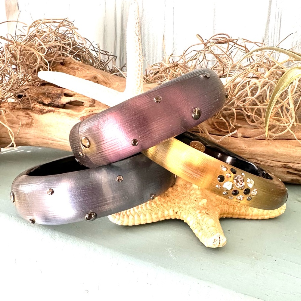 Alexis Bittar Steel Blue Lucite Studded Bangle Bracelet - Picture 8 of 9